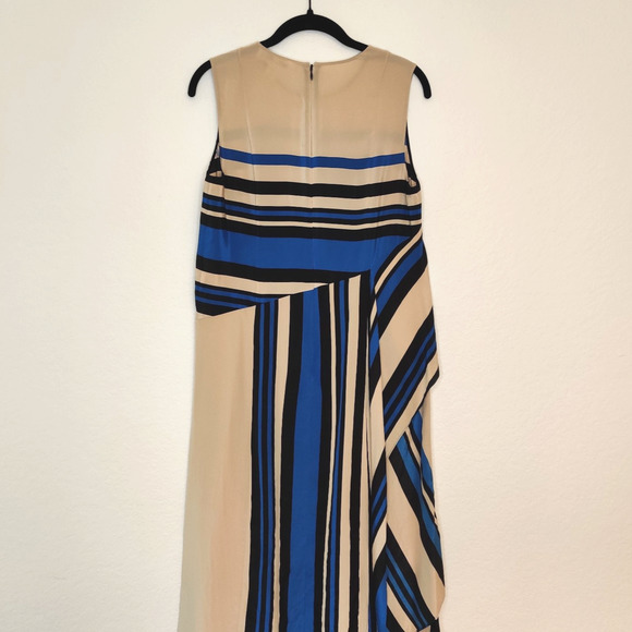 Diane Von Furstenberg DVF Borel Stripe Silk Shift Dress Size 2 Beige Blue Resort - Picture 10 of 16